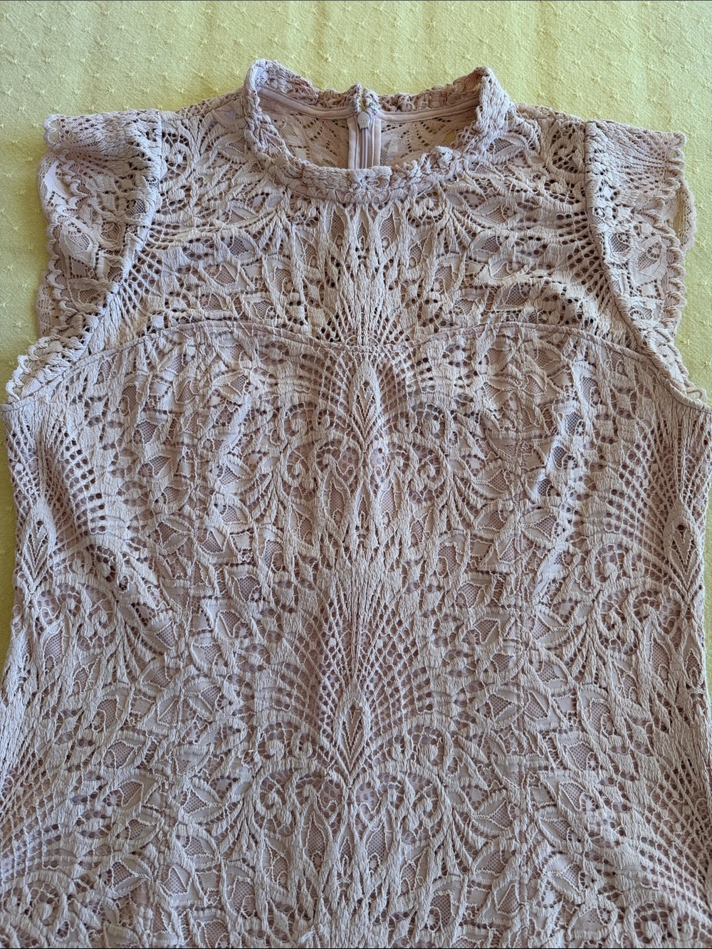 White House Black Market Sleeveless Lace Mock-Neck Top in Light Mauve